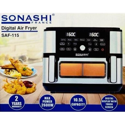 Sonashi Friteuse à Air Numérique Double Bac 10,5L 2600 W Digital multiprogrammes En inox SAF-115