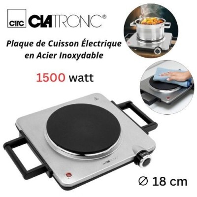 Clatronic Plaque de cuisson électrique en acier inoxydable EKP3788E - 1500w - 18cm diamètres