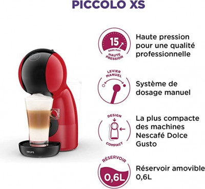  Machine à café Krups 15 bars Nescafé Dolce Gusto Piccolo XS rouge,KP1A3510 ( 30 CAPSULES OFFERTES)