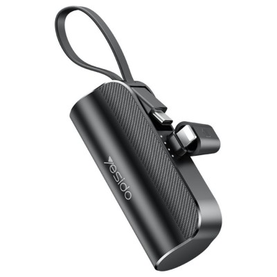 Batterie externe Lightning Yesido YP68 5000 mAh avec câble USB-C et béquille dissimulée - Noir