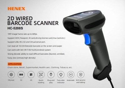 Lecteur code barre filaire Henex 5208 USB 1D 2D 3D QR