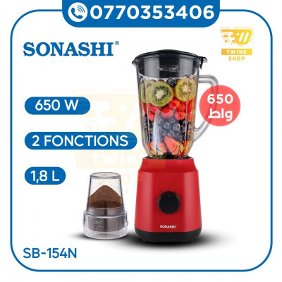 SONASHI Blender 2en1 SB-154 - 2 vitesses, 650 W, pot incassable de 1,8 L , bol de broyage