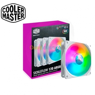 COOLER MASTER SICKLEFLOW 120 ARGB 3 IN 1 - 3 VENTILATEURS DE BOÎTIER 120 mm ARGB - 1800 RPM - WHITE 