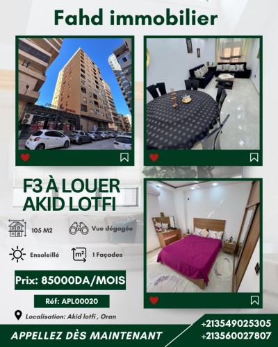 Location Appartement F3 Oran Oran