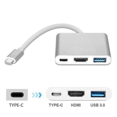Adaptateur Convertisseur 3 En 1 Type-C To Hdmi + Usb 3.0 + Type-C