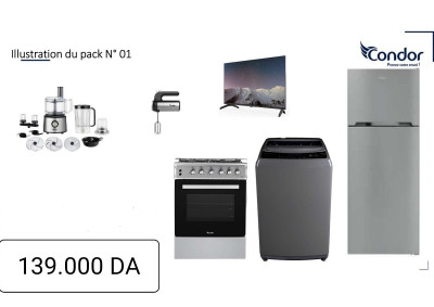 Pack condor Numéro 1 réfrigérateur cuisinière machine à laver téléviseur 