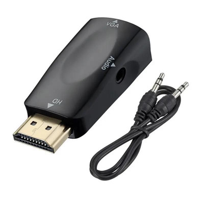 Adaptateur Convertisseur VGA Vers HDMI 1080P + Câble Audio, Connecteur Plaqué Or Haute Qualité