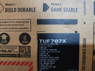 PC Portable Gamer ASUS TUF Gaming A17 17,3 FHD - RTX 4070 8Go - AMD Ryzen 9 7940HS - RAM 16Go - 512g