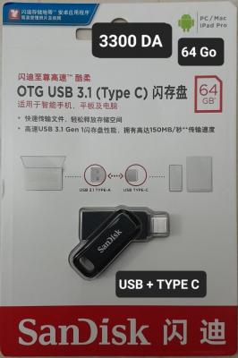 الأصلي يتكلم  SanDisk OTG USB3.1 (Type c)  64GB Mini U Disque 150 M/s  Bâton de Mémoire SDDD3