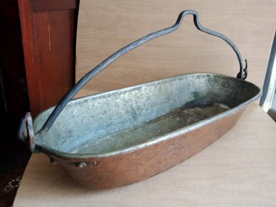 Poissonnière Cuivre Du XIXe Siècle , Anse Forgée ; poêle à poisson, jardinière LIQUIDATION