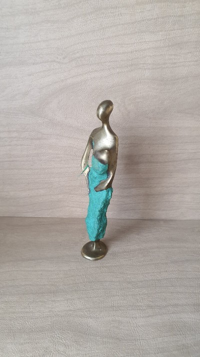 Petite Statuette Sculpture Art Africain en bronze doré maternité la mère et l'enfant