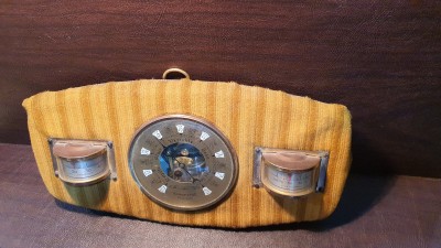 Station météo (Hygromètre, Baromètre, thermomètre) Art déco 40's en laiton et bois LIQUIDATION