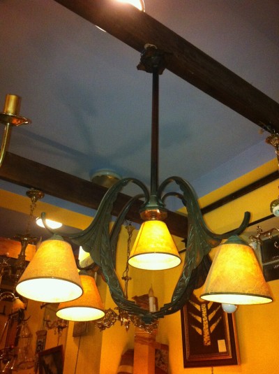 Lustre art déco en bronze 5 lumières