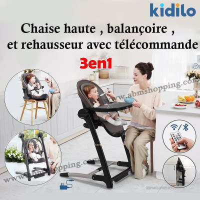 Chaise haute, balançoire, rehausseur 3en1 avec télécommande | Kidilo
