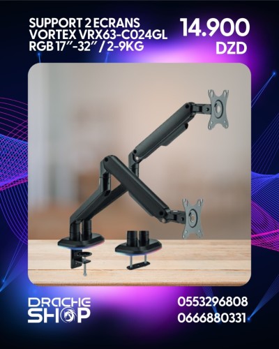 SUPPORT 2 ECRAN VORTEX VRX63-C024GL 17-32 Pouces / 2-9KG RGB