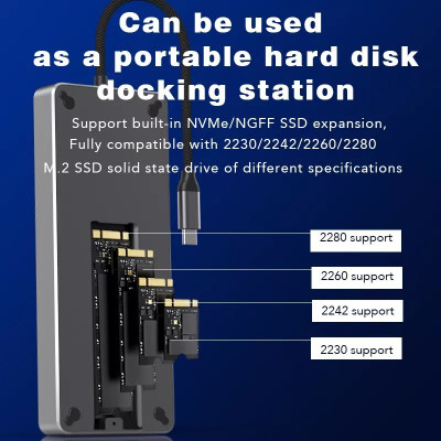 Station d'accueil type-c 8 en 1 avec rack SSD m2/nvme/ngff