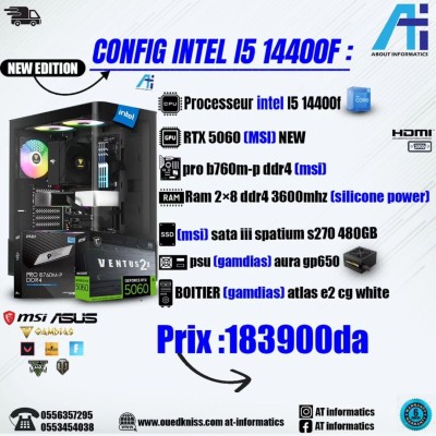 CONFIG PC GAMING INTEL CORE I5 14400F AVEC RTX 5060 8GB MSI SHADOW 2X NEW