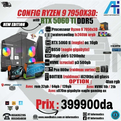 CONFIG PC GAMING AMD RYZEN 9 7950X3D AVEC RTX 5060 TI 16GB EAGLE GIGABYTE OC NEW 
