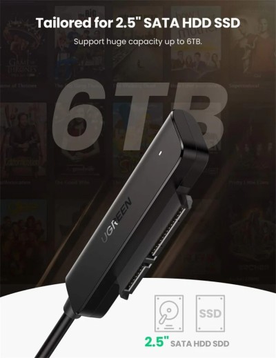 UGREEN Cable USB 3.0 to 2.5" SATA III HDD/SSD |5Gbps Speed Transfer, Support UASP, 1.5FT