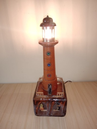 Vintage Phare lampe miniature en bois des années 50's / 60's 