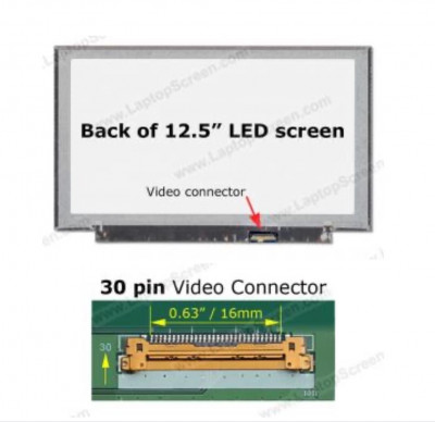 M125NWN1 Ecran Pour Laptop 12.5 paper/Slim 30 pin, Surface Matte, sans Fixations, Resolution HD