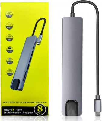 Hub USB C adaptateur multifonction 8 en 1  Station d'accueil USB HDMI 4K HDTV carte SD/TF RJ45 USB C