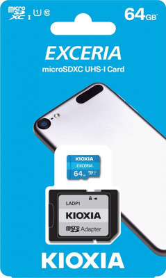 Carte memoir Kioxia 64GB Exceria U1 Class 10 microSD 100 Megabytes Per Second