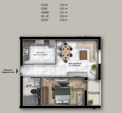 Sell Apartment F2 Mostaganem Mostaganem
