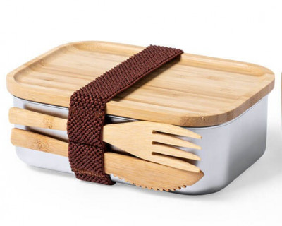 Lunch box haut de gamme en inox avec couverts et couvercle en bambou