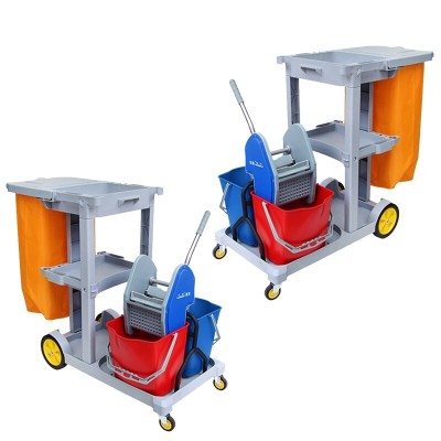 Chariot de Nettoyage avec Couvercle Sac 25 Gallons 2 Seaux Presse-serpillière