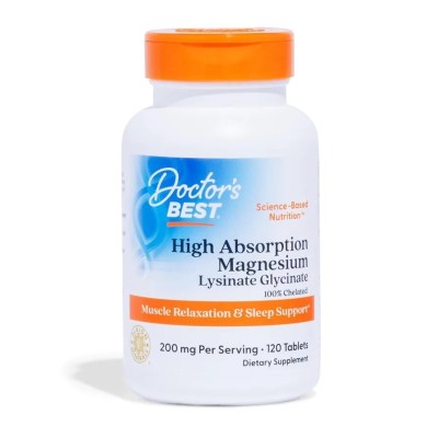 Doctor's Best Glycinate de magnésium lysinate à haute absorption 100% chélaté 100mg 12 unités
