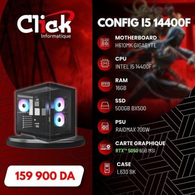 CONFIG / I5-14400F/RTX 5050 WINDFORCE /16GO RAM/ 500GO SSD BX500/ H610MK GIGABYT/RX700W PSU /I630 BK