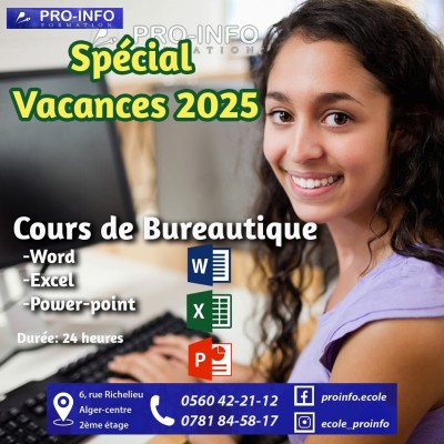 Cours spécial vacances: Bureautique (Word, Excel, Power-point)
