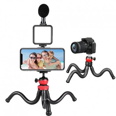 Kit de Vlogging pour Téléphone et, appareil photo avec Micro à Condensateur Trépied et Lumière LED 