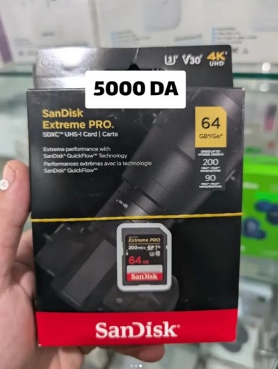CARTE MEMOIRE SANDISK EXTREME PRO SDXC UHS-I 64GO U3 V30 4K 200MBS / 140 MBS