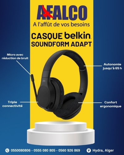 Casque Belkin SoundFOrm Adapt- Bluetooth, USB-c et Jack 3,5mm Adapt