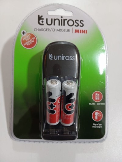 Chargeur Uniross Mini X2 AA/HR6 + 2 piles AA rechargeables