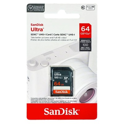 Sandisk Ultra SDHC Carte Mémoire SD Classe 10 - UHS-I 100MB/s 64GB - Twin Pack