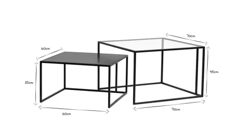 Tables basses design verre et métal noir (gamme d'importation)