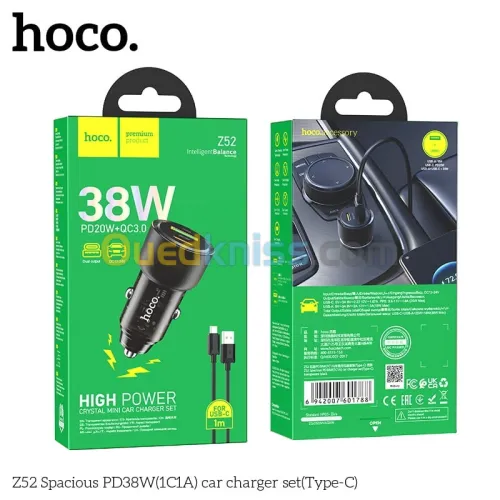 CHARGEUR AUTO HOCO Z52 TYPE-C 38W