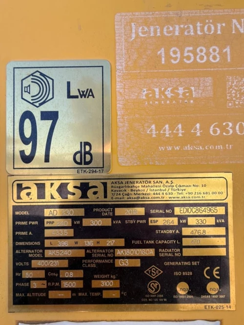 Groupe électrogène akssa 300 kva