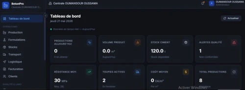 ERP système de gestion centrale a beton