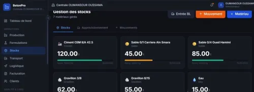 ERP système de gestion centrale a beton