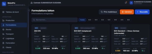 ERP système de gestion centrale a beton