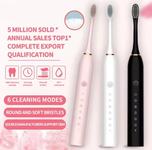 Brosse à dents électrique sonique pour adultes, étanche IPX7, tête de brosse DuPont, Rechargeable par USB, nettoyage à haute fréquence, 6 Modes de nettoyage