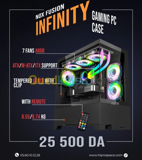 Boitier Gamer NOX INFINITY full Black plus 6Pcs Fan M31-12cm ARGB + Controller 10 sorties