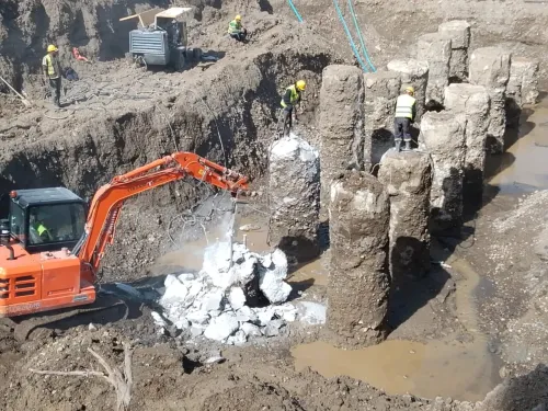 Travaux de façonnage de pieux, poutres et semelles