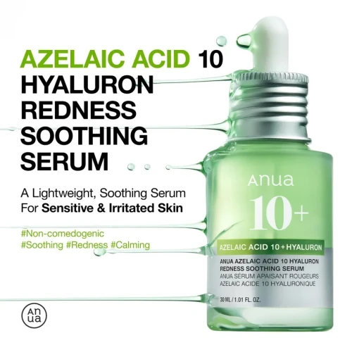 Anua - Azelaic Acid 10 Hyaluron Redness Soothing Serum - Sérum apaisant anti-rougeurs