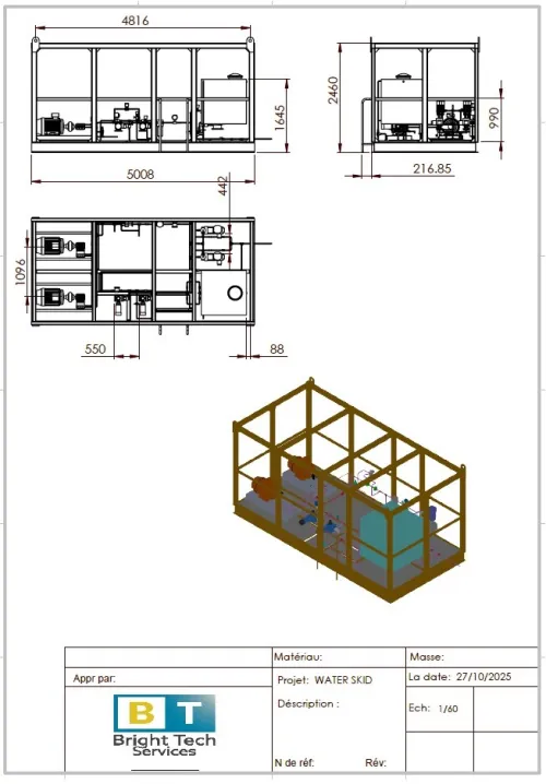 fabrication des skid d'injection inhibiteur de corrosion, tests hydrostatiques, anti-belier,