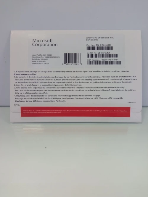Windows 10 professionnel OEM coffret 